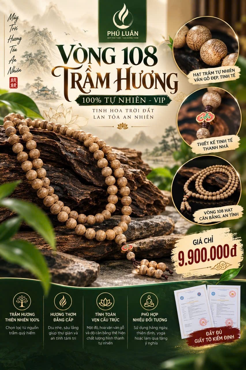 Chuỗi 108 Hạt Trầm Bản VIP