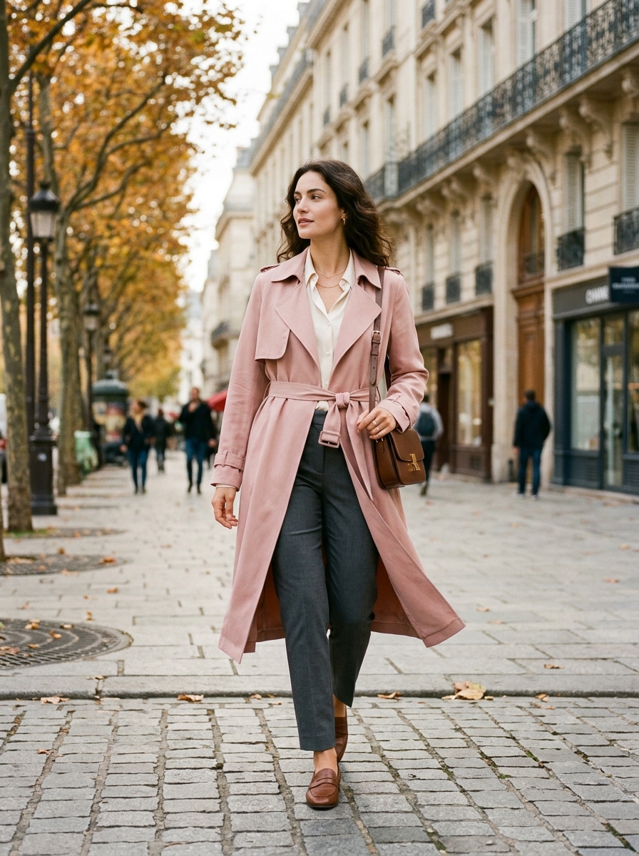 Áo Măng Tô Trench Coat Hồng Khói - Nuage