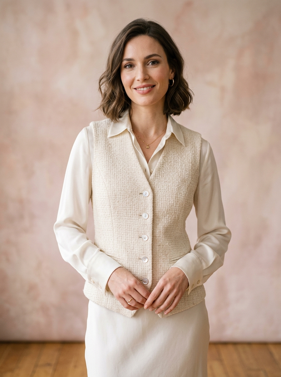 Áo Gilet Dạ Tweed Phối Cúc Xà Cừ - Juliette