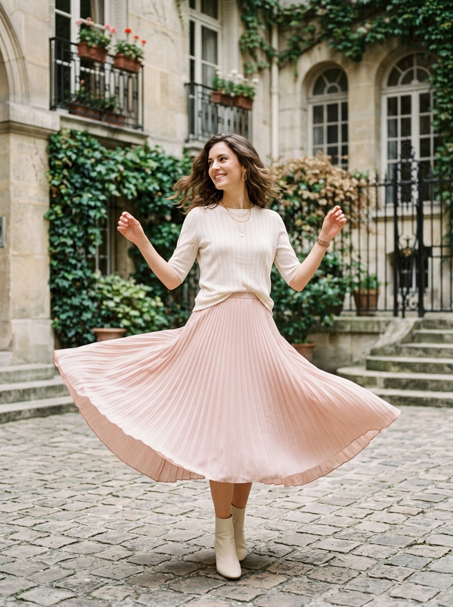 Chân Váy Xếp Ly Xòe Nhẹ Tơ Tằm - Camille