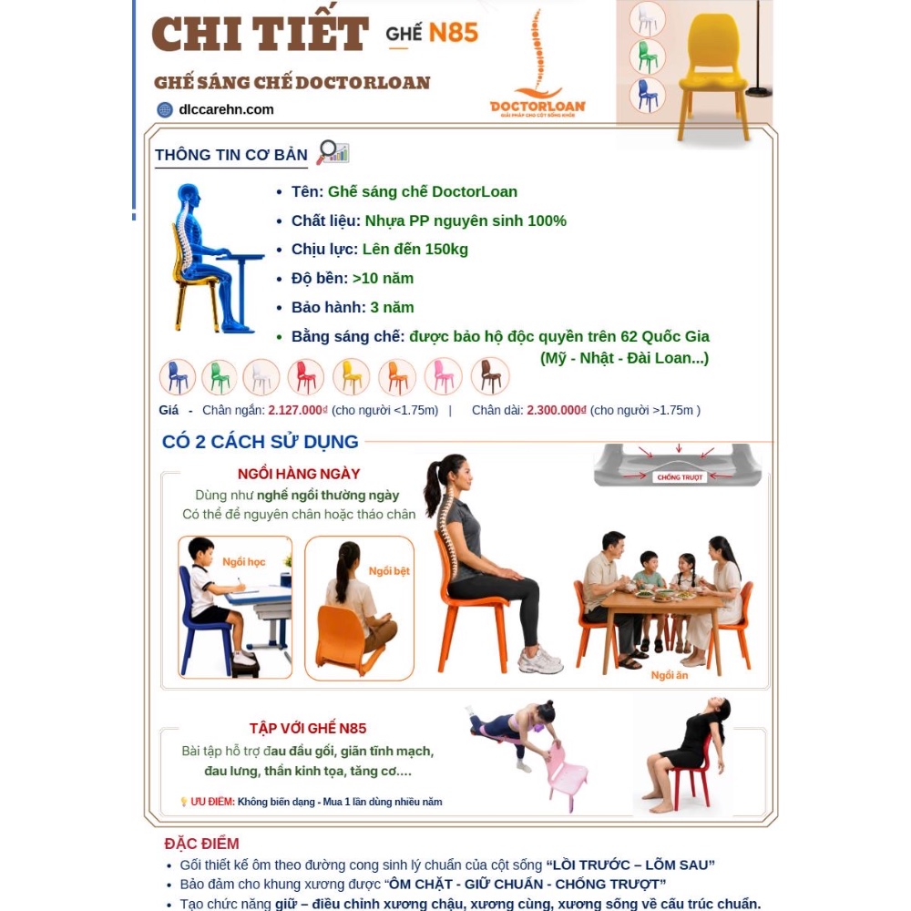 Ghế sáng chế N85 - chân dài