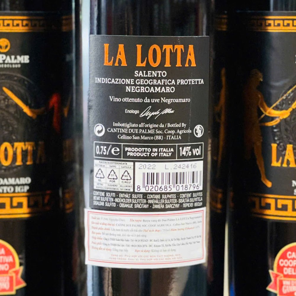 Vang Ý La Lotta Negroamaro Salento I.G.P 14%