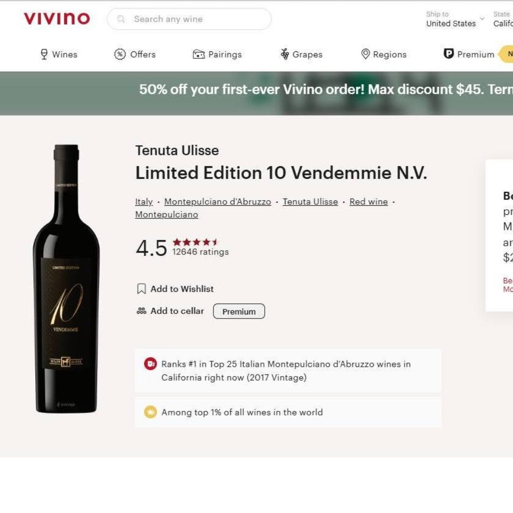 Vang Ý Tenuta Ulisse Limited Edition 10 Vendemmie 750ml 15%