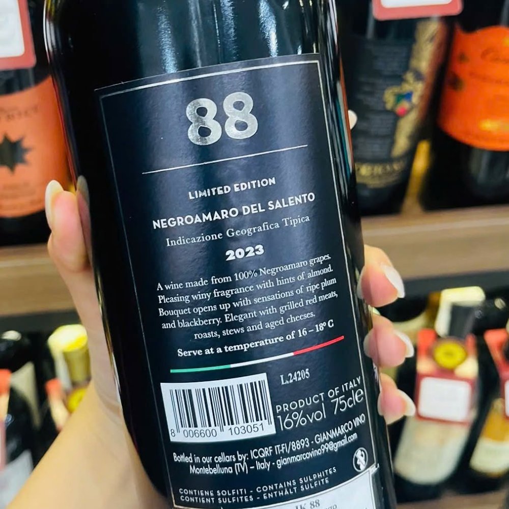 Vang Ý 88 Negroamaro Del Salento 16%