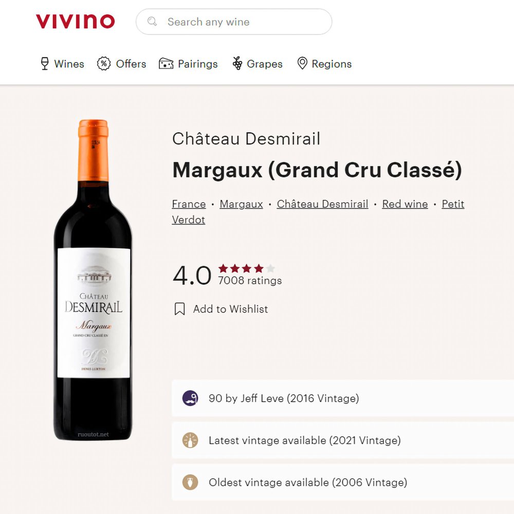 Vang Pháp Chateau Desmirail Margaux Grand Cru Classe 13%