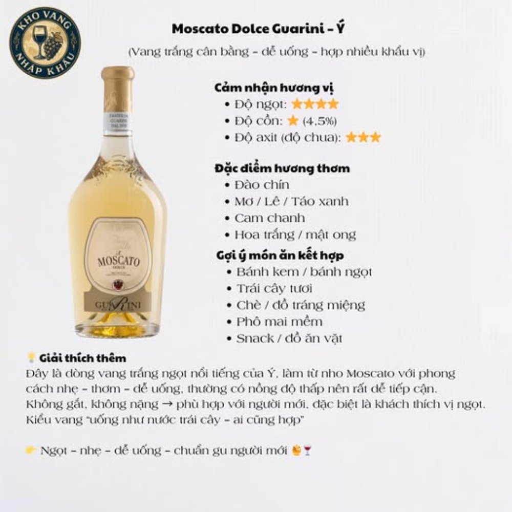 Vang Ý Moscato Dolce Guarini 4.5%