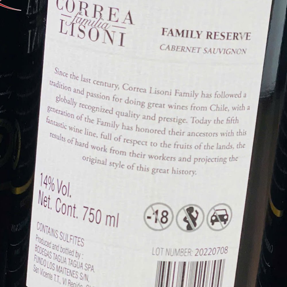 Vang Chile Correa Lisoni Family Reserva Cabernet Sauvignon 14%