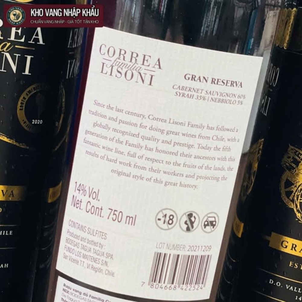 Vang Chile Correa Lisoni Gran Reserva 14%