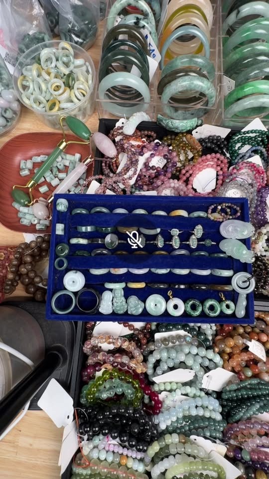 Kiện Trang Sức Vintage Nhật Bản Khảm Đá Tự Nhiên & Hổ Phách